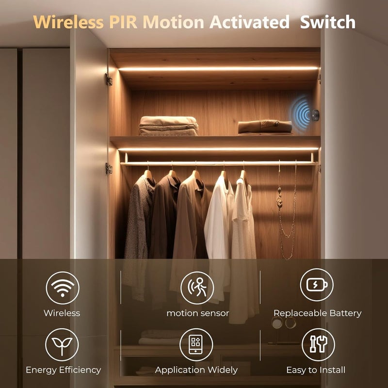 VST Motion Sensor Light Switch, Wireless PIR Sensor Switch, LED Light Automatic Switch for Closet Light Under Cabinets Counters Wardrobes with JST Cable (DC 12V 3A) - Image 2